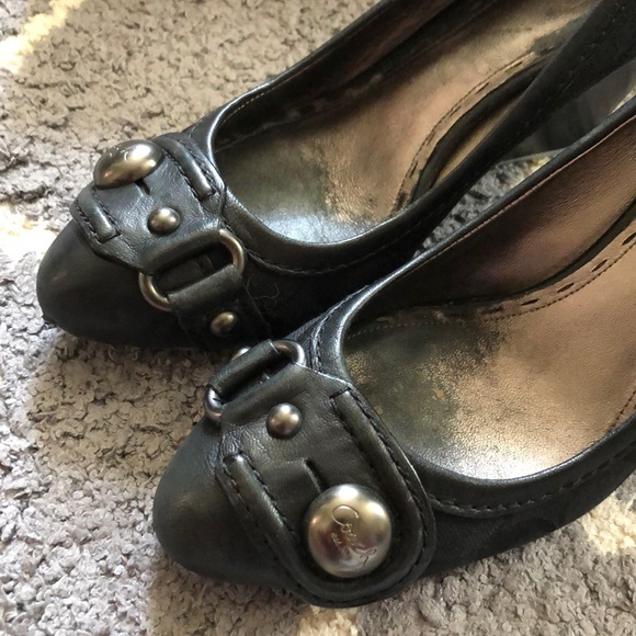 Coach💗black canvas wedge heel size 7.5 - Picture 4 of 7